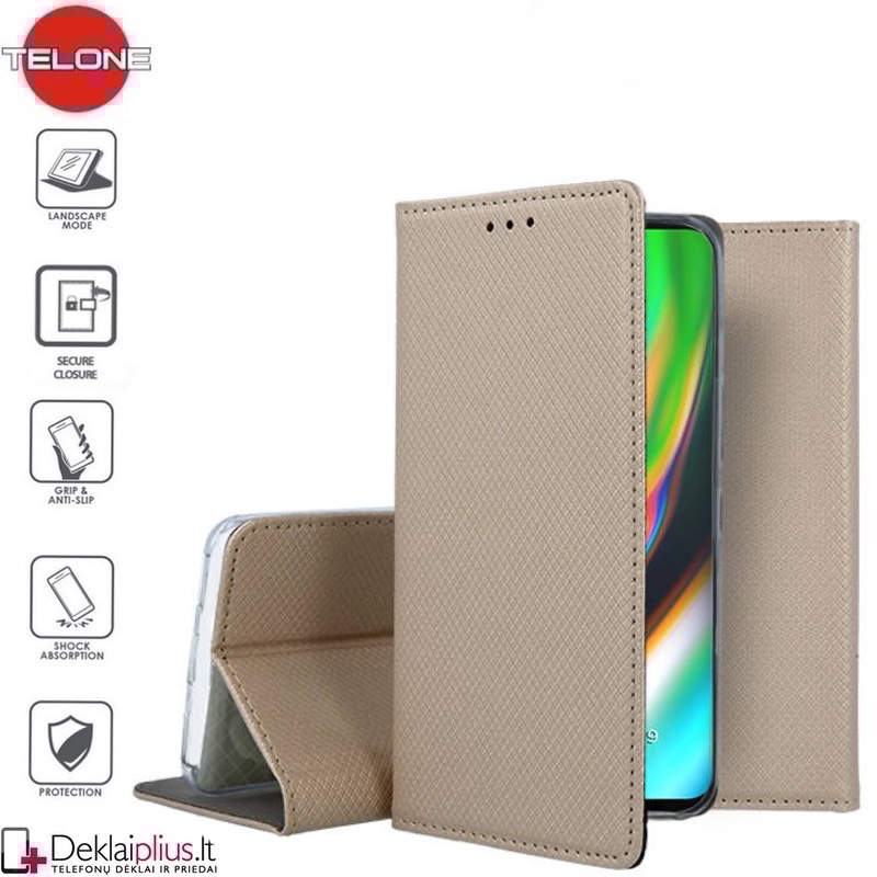 Telone smart magnet atverčiamas dėklas - auksinės spalvos (Motorola Moto G9 Plus) Telone smart magnet atverčiamas dėklas - auksinės spalvos (Motorola Moto G9 Plus)